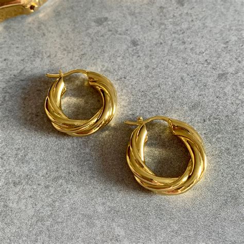 Thick Twisted Gold Hoop Earrings